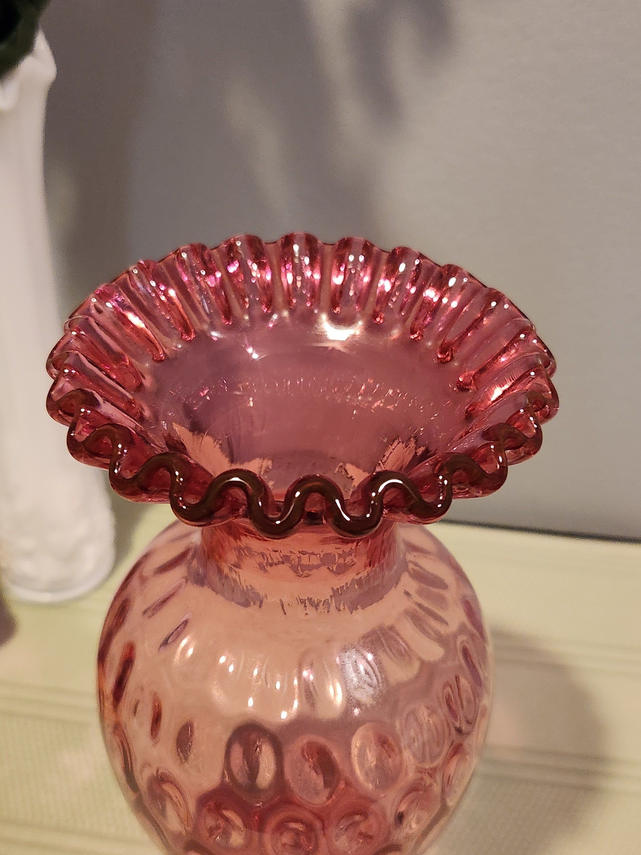 Fenton Art Glass Cranberry Coin Dot Ruffle Vase Vintage - Etsy