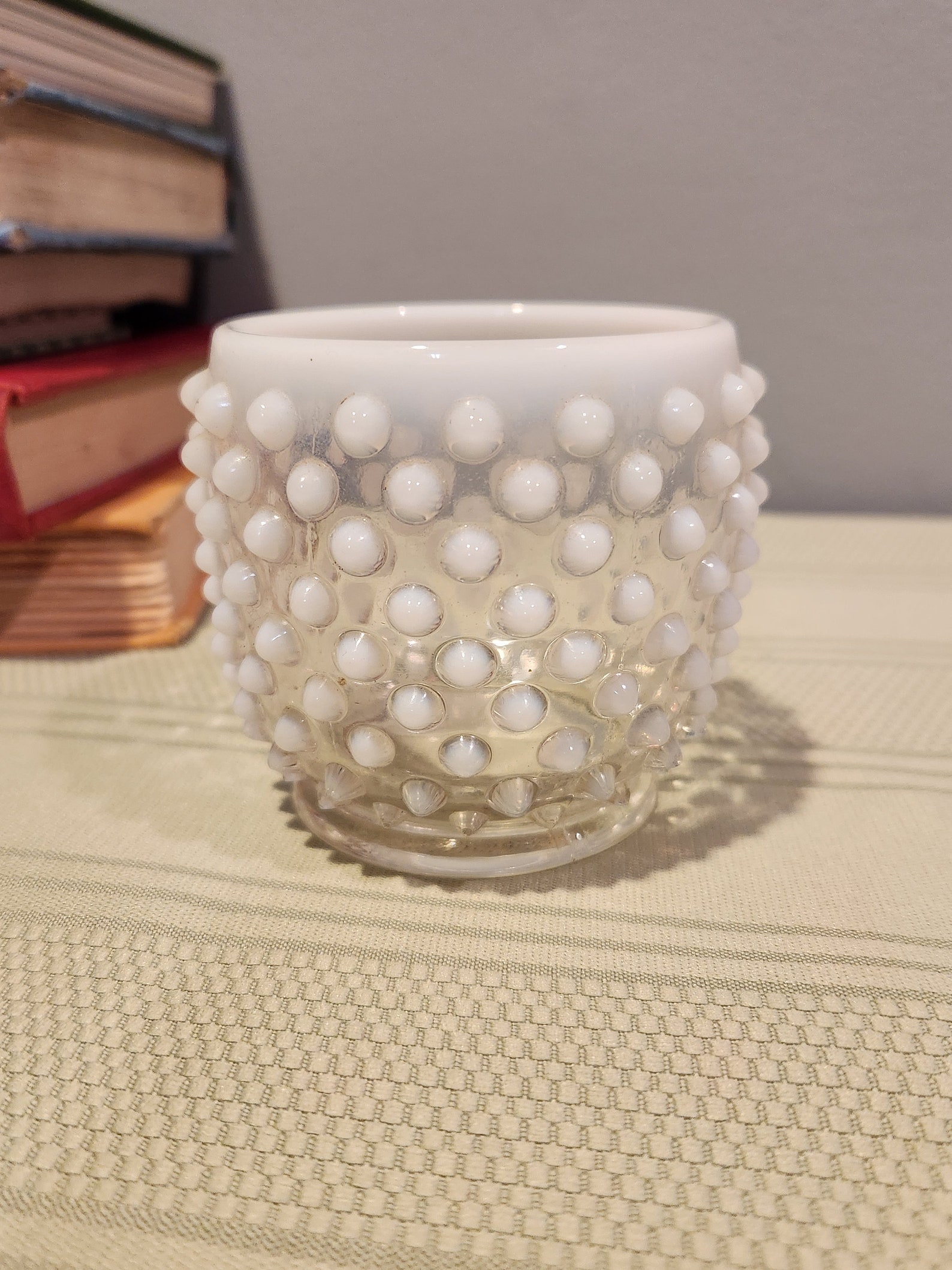 Fenton Art Glass White Opalescent Hobnail Votive - Etsy