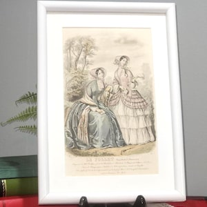 Framed 1850s Fashion Print: Hand-Colored Jules David Lithograph