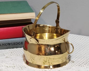 Set of Three Small Vintage Brass Buckets With Handle | Flower or
