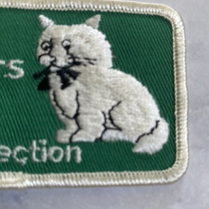 Girl Scouts means p-u-r-rfection White Cat Green Background Patch 3-1/8x2" 1980s image 3
