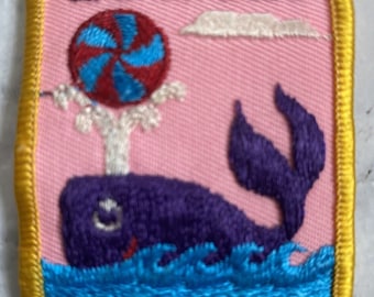Vintage '80s Girl Scout Cookies Purple Whale Patch with Ball 2x2-3/4in