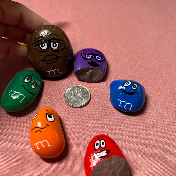 M & M inspired hand painted rocks