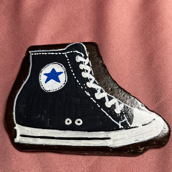 Converse All Star inspired hand painted river slate on stand. Collectible. One of a kind, rare find.