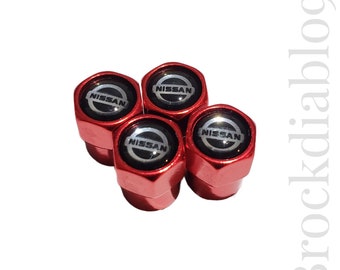 Nissan valve stem caps red chrome