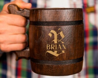 Personalized Mug Wooden Beer Coffee Tea Mug Custom mug, Metal cup inside, Engraved Mug, Boyfriend Gift Idea Handmade mug 20 Oz Tankard