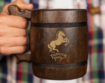 Prancing Pony Mug, LOTR Mug, Wood Beer Mug, Boyfriend gift, Lord of the Rings mug, Personalized beer mug Wooden beer tankard Wood beer stein