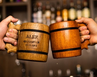 Taza de madera con jarra grabada personalizada, cerveza de madera, idea de regalo para todos los tanques de madera grandes hechos a mano, regalo de 20 OZ, taza personalizada hecha a mano