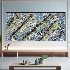 Colorful Abstract XL Painting in Jackson Pollock Style Handmade Acrylic Painting on Canvas, Modern Living Room Wall Decor , Wall Art Hanging