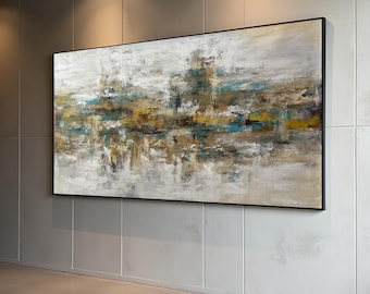 Modern Neutral Abstract Wall Art Beige Blue Painting for Home Decor
