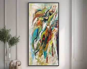 Textured Acrylic Floral Painting, Large Abstract Canvas Wall Art