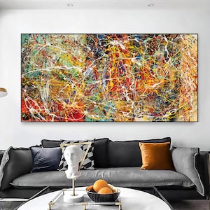 Vibrant Jackson Pollock-Inspired Acrylic Wall Art, Original Abstract Decor, Large Modern Painting, Luxury Living Room Art, Wall Art Hanging