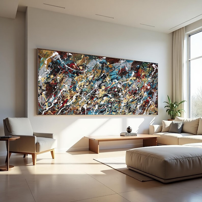 Teal splatter canvas art for modern wall decoration