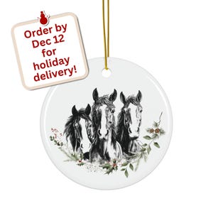 Horse Ornament, Circle ornament Western Christmas cowboy horse rodeo Ponies American West decor gift for horse lover