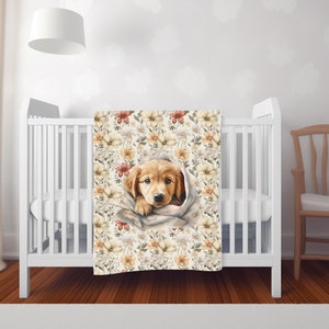 Golden Retriever Blanket 30&quot;x40&quot; Velveteen Plush blanket Goldie mom yellow hues floral puppy Mother&#39;s Day gift crib baby nursery decor