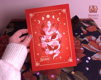 Lámina artística del Año de la Serpiente – Ilustración del zodíaco chino
