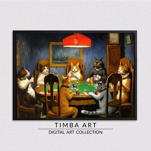 Cats Playing Poker, Printable Wall Art, Vintage Oil Painting, Wall Decor