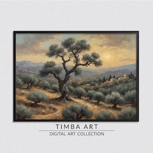 Olive Desert, Landscape Printable Wall Art, Vintage Oil Painting, Wall Decor