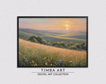 Fields Of Harmony, Landscape Printable Wall Art, Vintage Oil Painting, Wall Decor