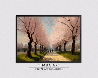 Spring Blossom, Landscape Printable Wall Art, Vintage Oil Painting, Wall Decor