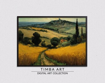 Golden Fields, Landscape Printable Wall Art, Vintage Oil Painting, Wall Decor