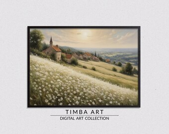 Sunrise Serenity, Landscape Printable Wall Art, Vintage Oil Painting, Wall Decor