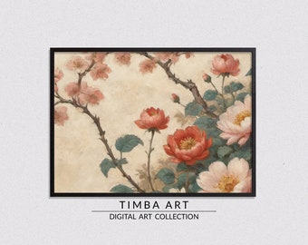 Oriental Flowers, Printable Wall Art, Vintage Oil Painting, Wall Decor, Oriental Collection