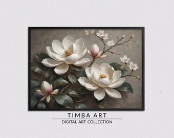 Oriental Flowers, Printable Wall Art, Vintage Oil Painting, Wall Decor, Oriental Collection