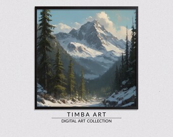 Majestic Peaks, Landscape Printable Wall Art, Vintage Oil Painting, Wall Decor