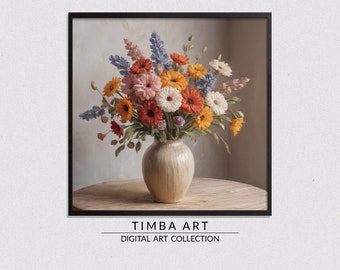 Bouquet Of Flowers, Printable Wall Art, Vintage Oil Painting, Wall Decor