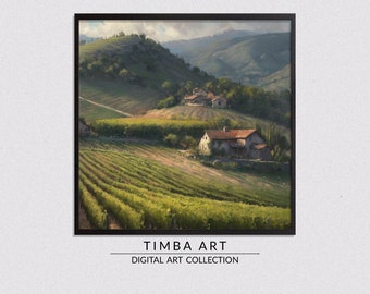 Rustic Vineyard, Landscape Printable Wall Art, Vintage Oil Painting, Wall Decor