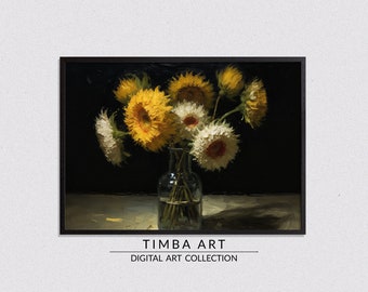 Sunflowers In A Vase, Printable Wall Art, Vintage Oil Painting, Wall Decor