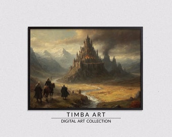 Medieval Fantasy, Landscape Printable Wall Art, Vintage Oil Painting, Wall Decor, Castle, Game of Thrones inspired