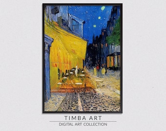 Terrace At Night, Classic Printable Wall Art, Vintage Oil Painting, Wall Decor