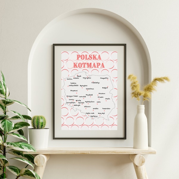 Plakat Polska Kotmapa B2 -  Mapa Polski - dla miłośników kotów 70x50 cm