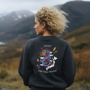 Sukajan style artwork Cool Japan Fleece Sweatshirt Japanese art vintage style design Thunder Dragon in Love (Personalisation available)