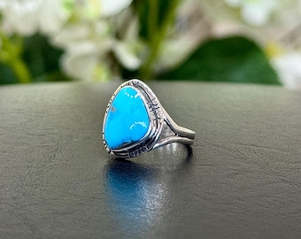 ブルーリッジターコイズのハンドメイドリング Handcrafted Sterling and Blue Ridge Turquoise Ring Size 9 1/4 - Etsy