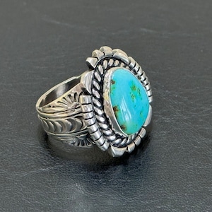 Sonoran Turquoise Sterling Silver Ring - Size 11 - Handcrafted by Navajo artist Joe Paul