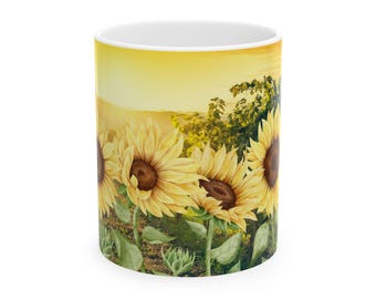 Sunflower Serenity Keramiktasse - Joyful Morning Kaffeetasse, Geschenk für Blumenliebhaber, Wohnkultur, Teatime, Geburtstag, Toskana, Italien
