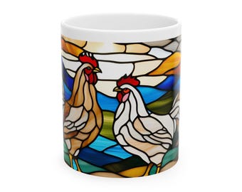 Glasmalerei-Huhn-keramische Becher, bunte Bauernhaus-Küchen-Trinkgefäße