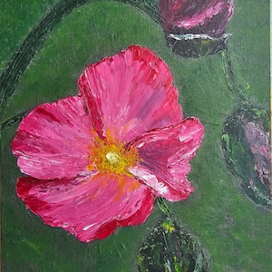 Expressive Poppy Flower Hand Painting on Canvas Board