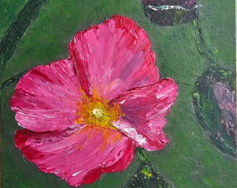 Expressive Poppy Flower Hand Painting on Canvas Board