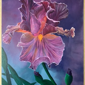 Vibrant Purple Iris Hand Painting on Canvas