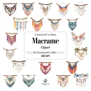 Macrame Clipart, 20 Watercolor PNG Files with Transparent Backgrounds