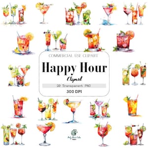 Aquarel Happy Hour, aquarel, composities, commercieel gebruik, sjabloon clipart