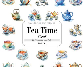 Hora do Chá, Aquarela, Composições, Uso Comercial, Clipart de Modelo