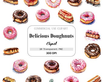 Délicieux beignets, Aquarelle, Compositions, Usage commercial, Modèle Clipart