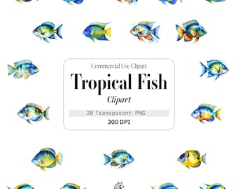 Tropischer Fisch, Aquarell, Safari, Blätter, kommerzielle Nutzung, Vorlage Clipart