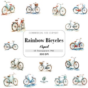Aquarelle arc-en-ciel de bicyclettes, Aquarelle, Compositions, Usage commercial, Modèle clipart