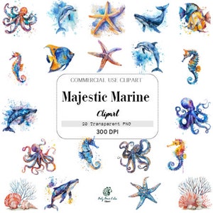 Acuarela Majestic Marine, Acuarela, Composiciones, Uso Comercial, Plantilla Clipart